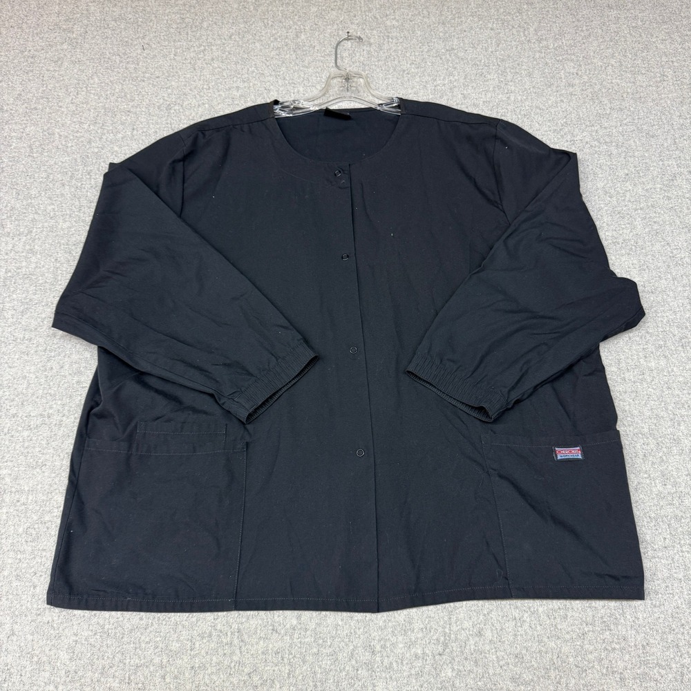 Cherokee Workwear Scrub Jacket 3XL Black Snap Front Elastic Cuff Pocket Medical